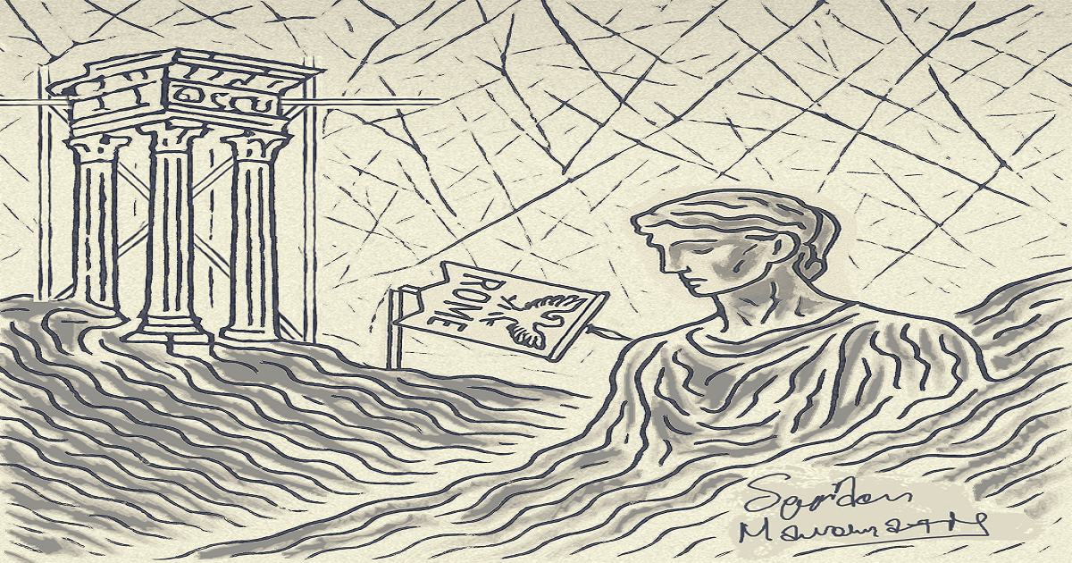 Επιτάφιος στη Μαρμάρινη Μητέρα, σκίτσο του Σ. Μαυρομμάτη